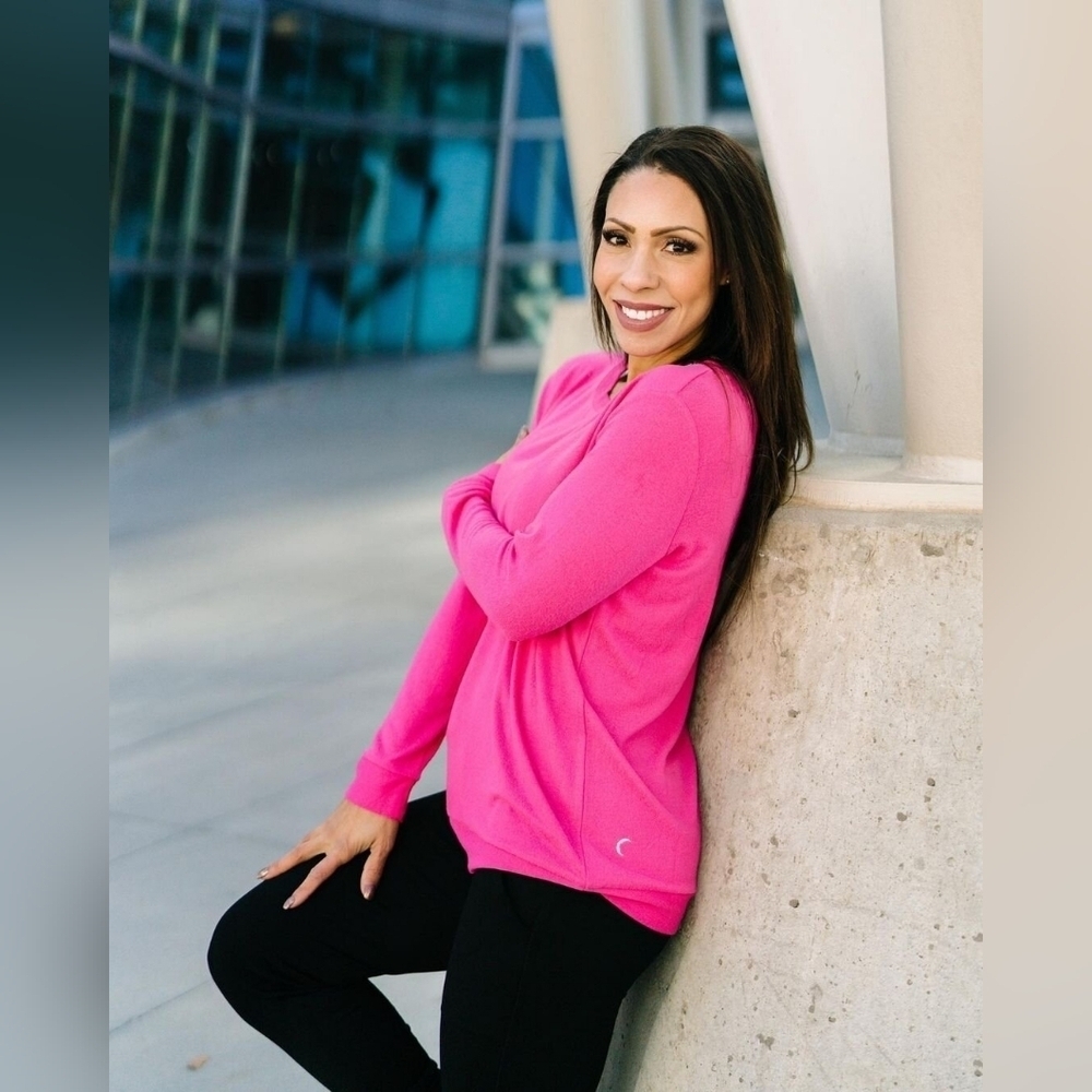 Zyia Active Fuchsia Boyfriend Sweater Womens Large